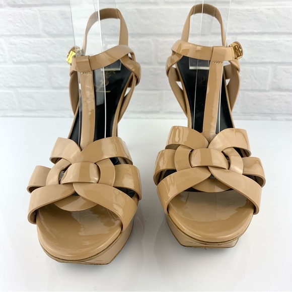 Saint Laurent Tribute Patent Leather Sandal Heels Size 39.5 - Picture 2 of 16
